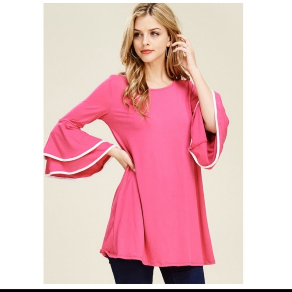 Pink top 3/4 bell sleeves - Picture 3 of 7